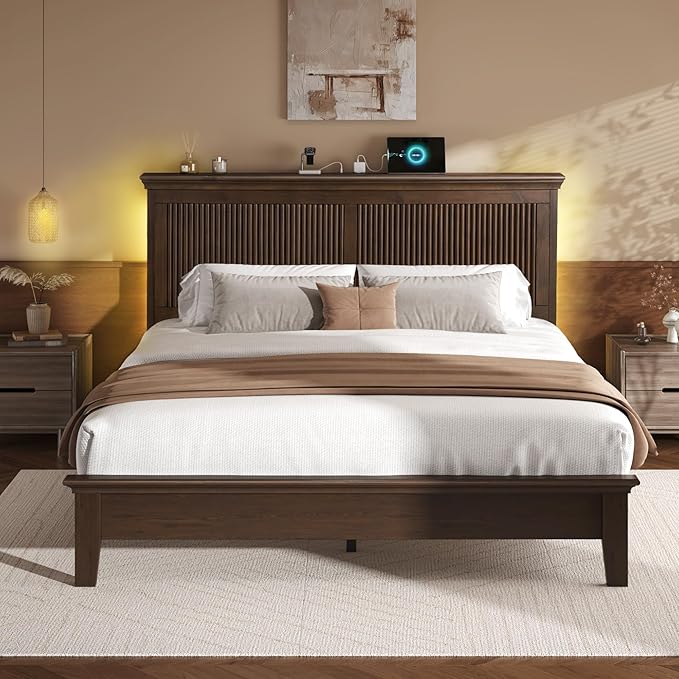 Lifezone Wood Queen Bed, Solid Wood Bed