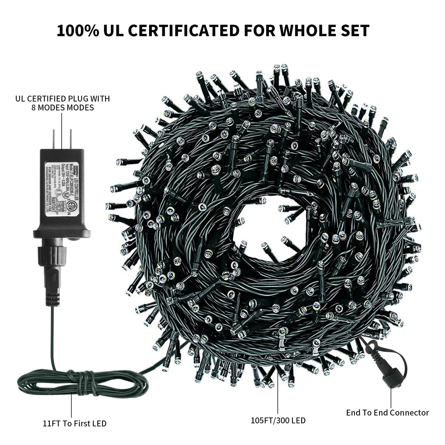 XTF2015 Christmas String Lights, 105ft 300 LED Christmas Lights 8 Modes Memory Function & Timer- UL Certified - Outdoor Indoor Christma s Fairy Lights for Tree, Garden, Party, Wedding(Red + Green)