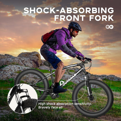 Betterland 26 Inch Bicycle Wheels, Fat Tire Mountain Bike, 21-Speed with Dual Front Suspension, High Carbon Steel Frame with Double Disc Brake and Anti-Slip Bicycle for Adults (FT-Black)