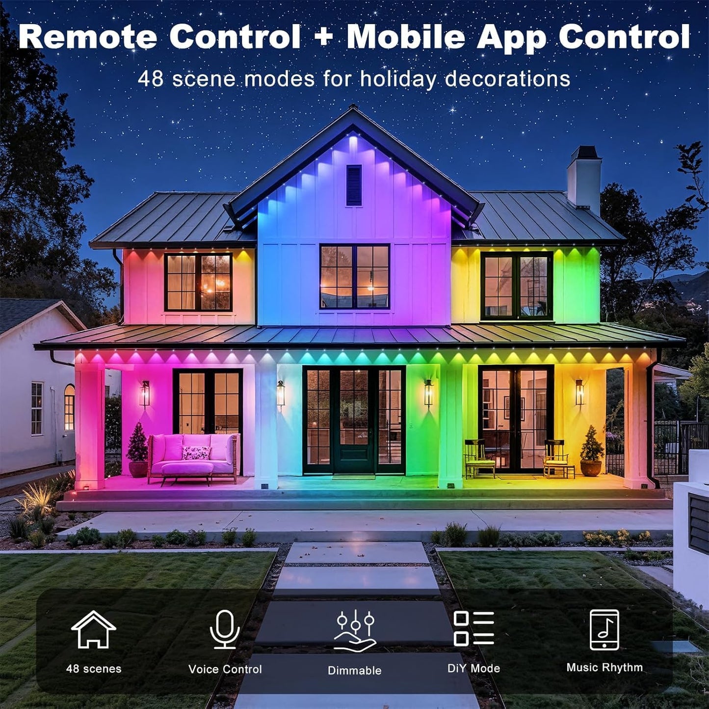 RCUICA 300FT Permanent Outdoor Lights Waterproof with Smart App Control Remote,DIY Scene Modes,Music Sync hronization,Eaves Lights for Garden Decor,Deck,Christmas
