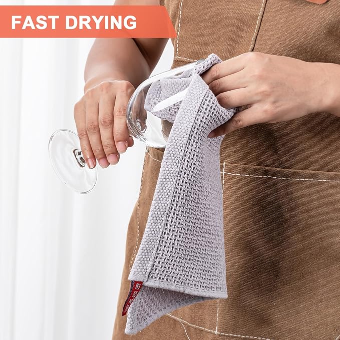 BOOMIBOO 6-Pack Kitchen Dish Cloths, 100% Cotton Waffle Weave, Ultra Soft