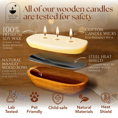 Dough Bowl Candle Co. Palo Santo Candle - Scented Candles for Home for Meditation for Men and Women, 100% Soy Wax Decor with 40H Burn Time, 10x6 Large 3 Wick Luxury Aromatherapy Gifts in Wood Bowl