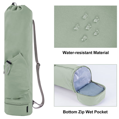 sportsnew Yoga Mat Bag with Water Bottle Pocket and Bottom Wet Pocket, Exercise Yoga Mat Carrier Multi-Functional Storage Bag, Green,Patent pending