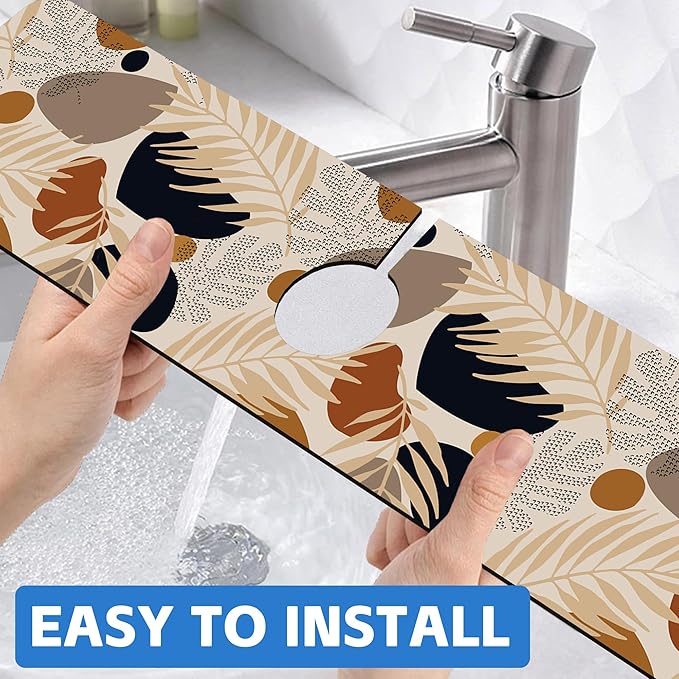 Boho Tropical Leaves Kitchen Sink Splash Guard Mat Absorbent Fast Drying Mat