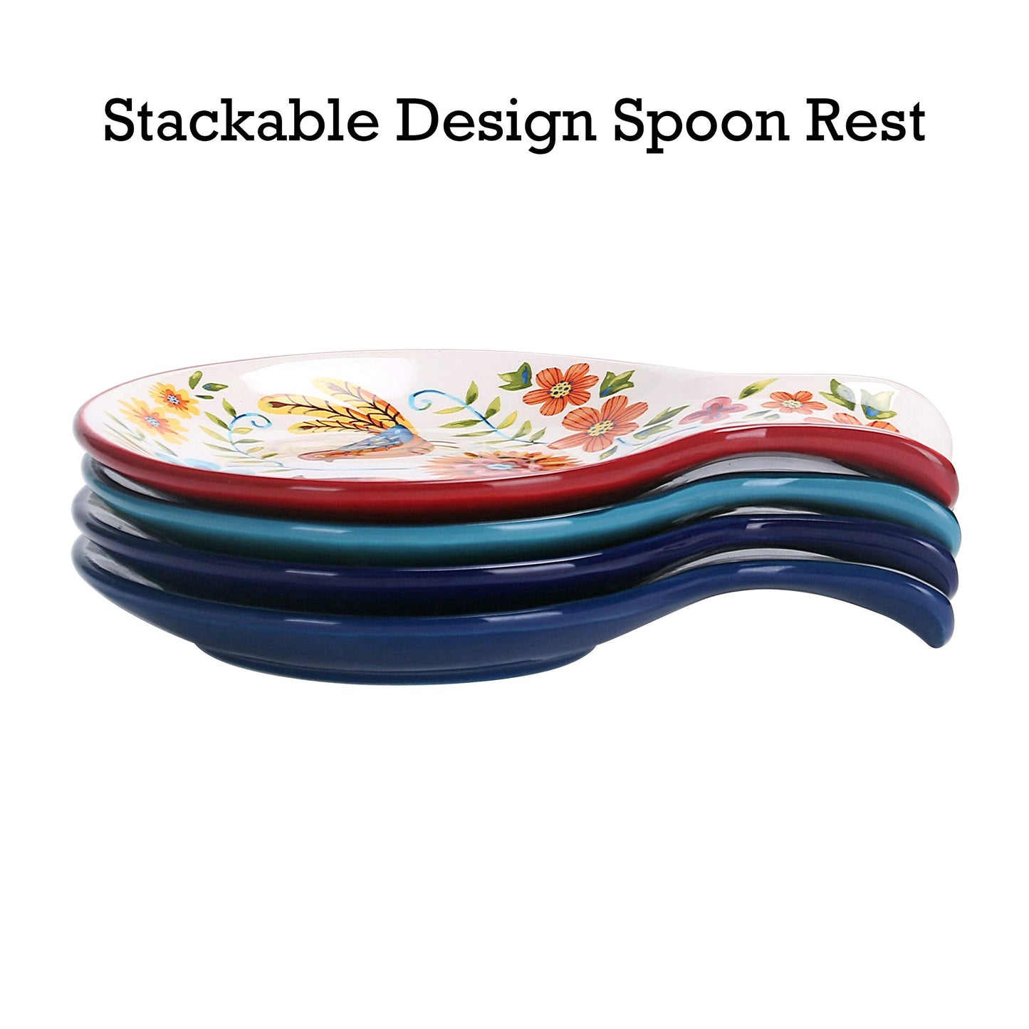 Bico Red Spring Bird Spoon Rest for Stove Top, Ceramic Spoon Holder for Kitchen Counter, Easy to Clean Coffee Spoon Rest Dishwasher Safe, Kitchen Cooking Utensil Rest for Ladles Spatula