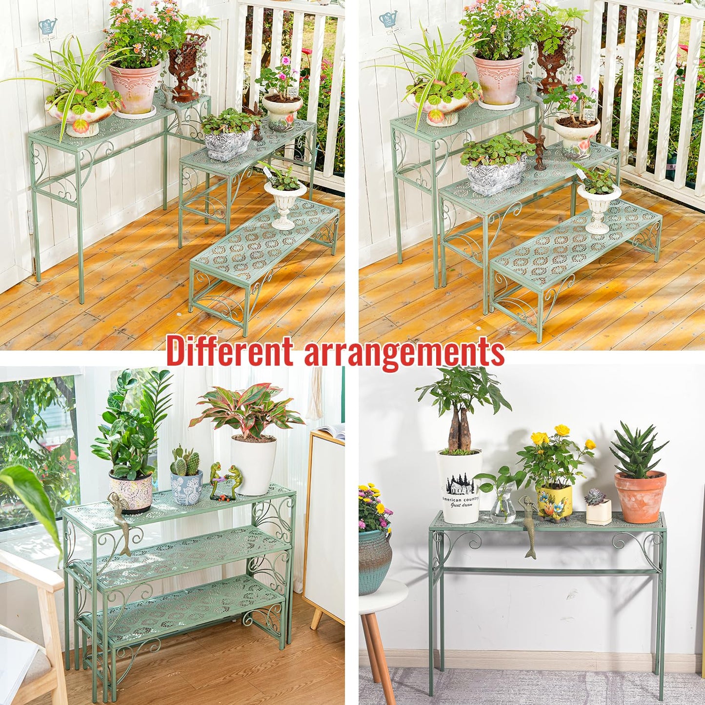 Sungmor Metal Plant Stand - 3 Tier Foldable Ladder Planters Display Shelf - Multiple Plants Flower Pots Vases Storage Organizer - Indoor Outdoor Multi Tiered Plant Rack for Garden Balcony Yard