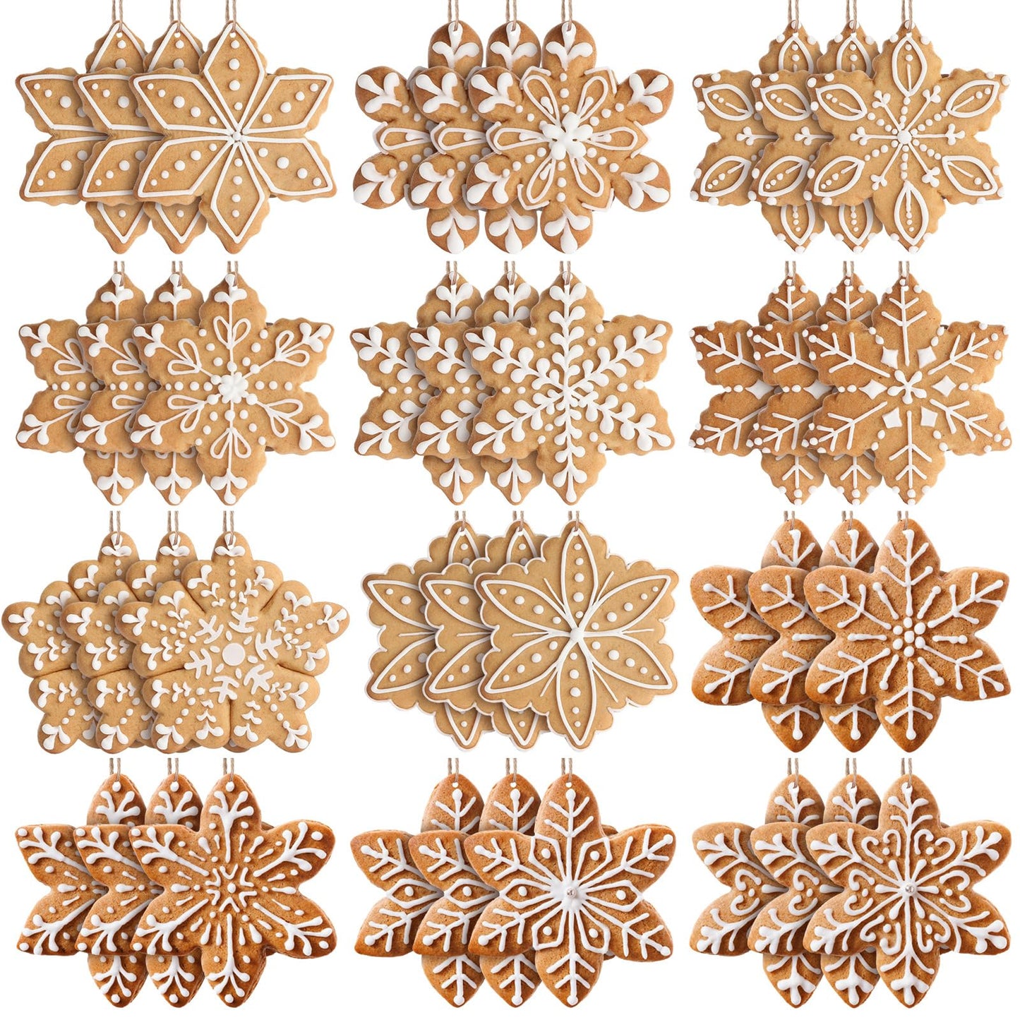 Soaoo 36 Pcs 7.9 Inch Gingerbread Snowflake Christmas Outdoor Decorations Large Hanging Christmas Ornaments Double Sided Xmas Plastic Decor for Xmas Tree Office Home Yard Porch Holiday