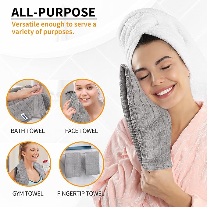 HOMERHYME Microfiber Hand Bath Towels, 6 Pack 25''*15'' Grey Bathroom Hand