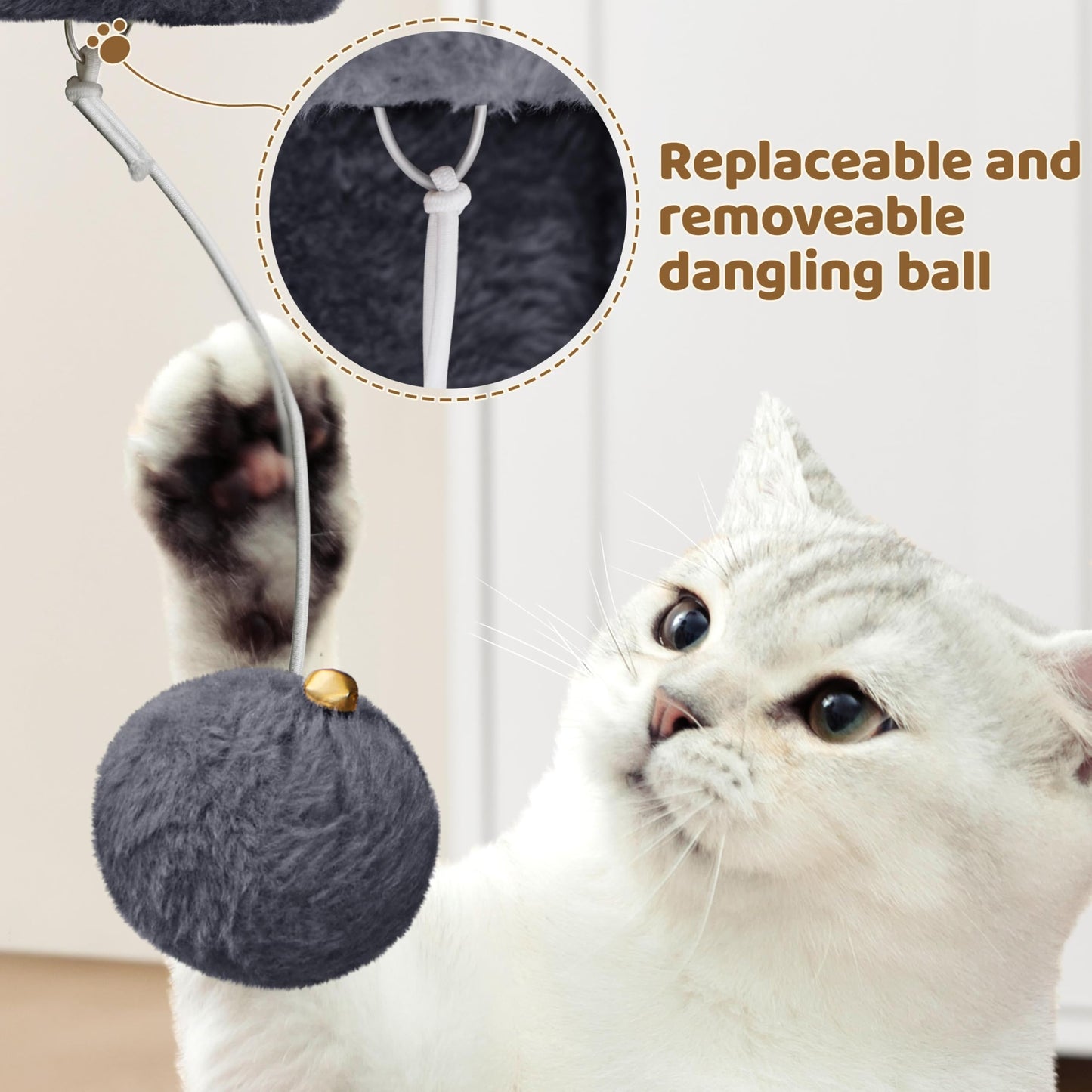 Yaheetech 59cm Basic Cat Tree Tower, Cat Scratching Post w/Oversized Perches, Condo and Hanging Ball, Pet Furniture House for Kittens Pets, Dark Grey