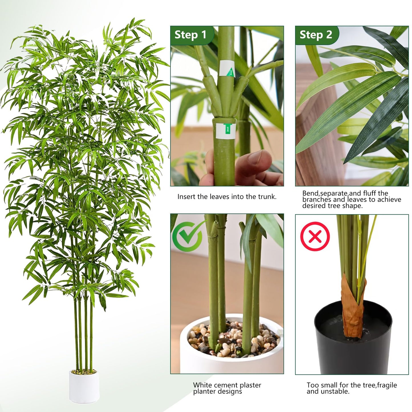 Artificial Bamboo Tree 6FT Tall Fake Plants Faux Silk Plant, Faux Bamboo Plant for Home Office Indoor Outdoor Decor Artificial Trees with Tall Planter