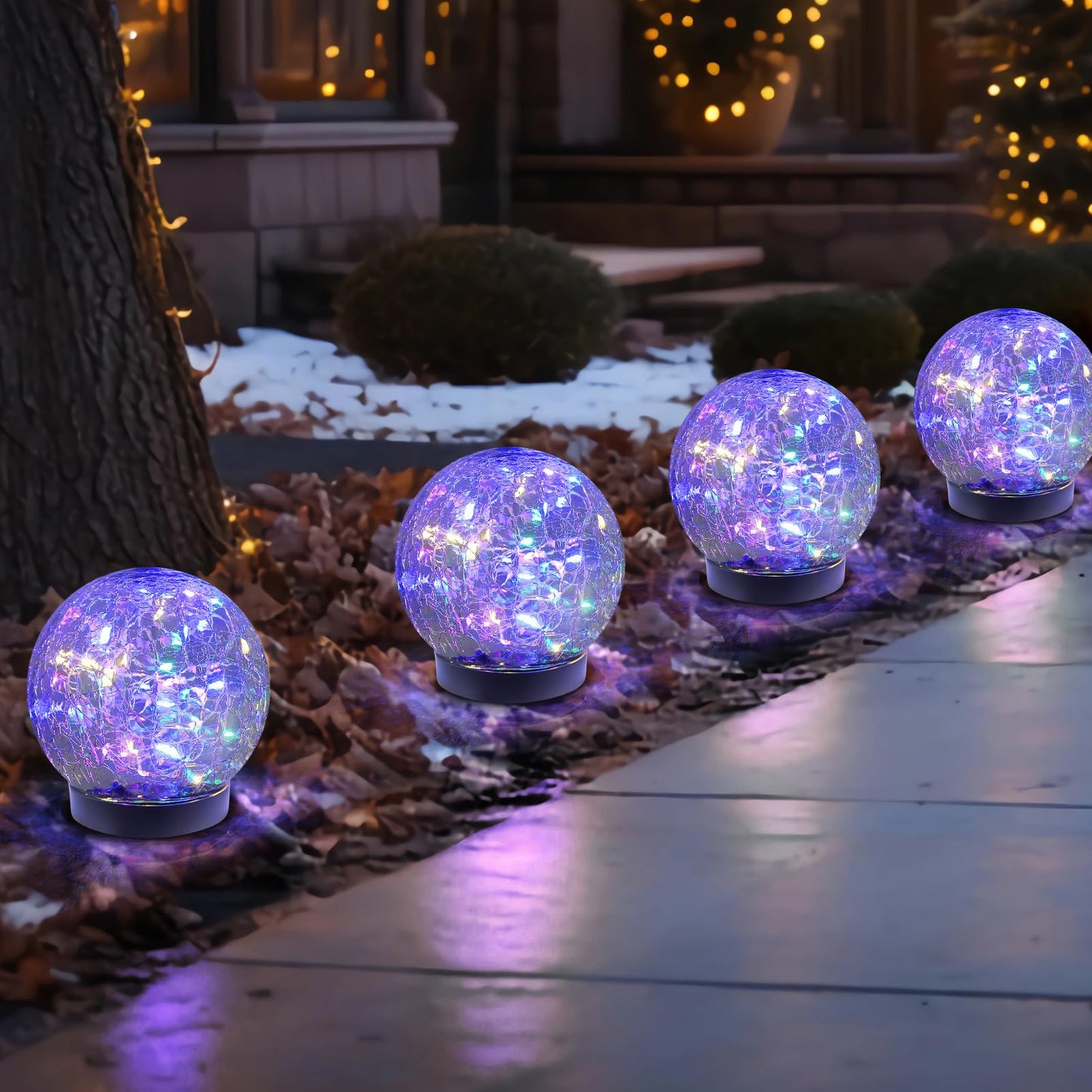 MLKNK Solar Globe Lights Outdoor Waterproof-Solar Balls-Solar Garden Lights-Orbs for Outside 4 Pack Cracked Glass Ball for Lawn Patio Yard Backyard Decorations