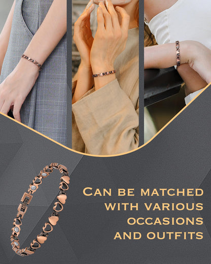 Jeracol Copper Magnetic Bracelets for Women,99.99% Solid Copper Women Wristband with Ultra Strength 3500 Guass Magnets,Adjustable Size Brazaletes with Remove Tool & Gift Box