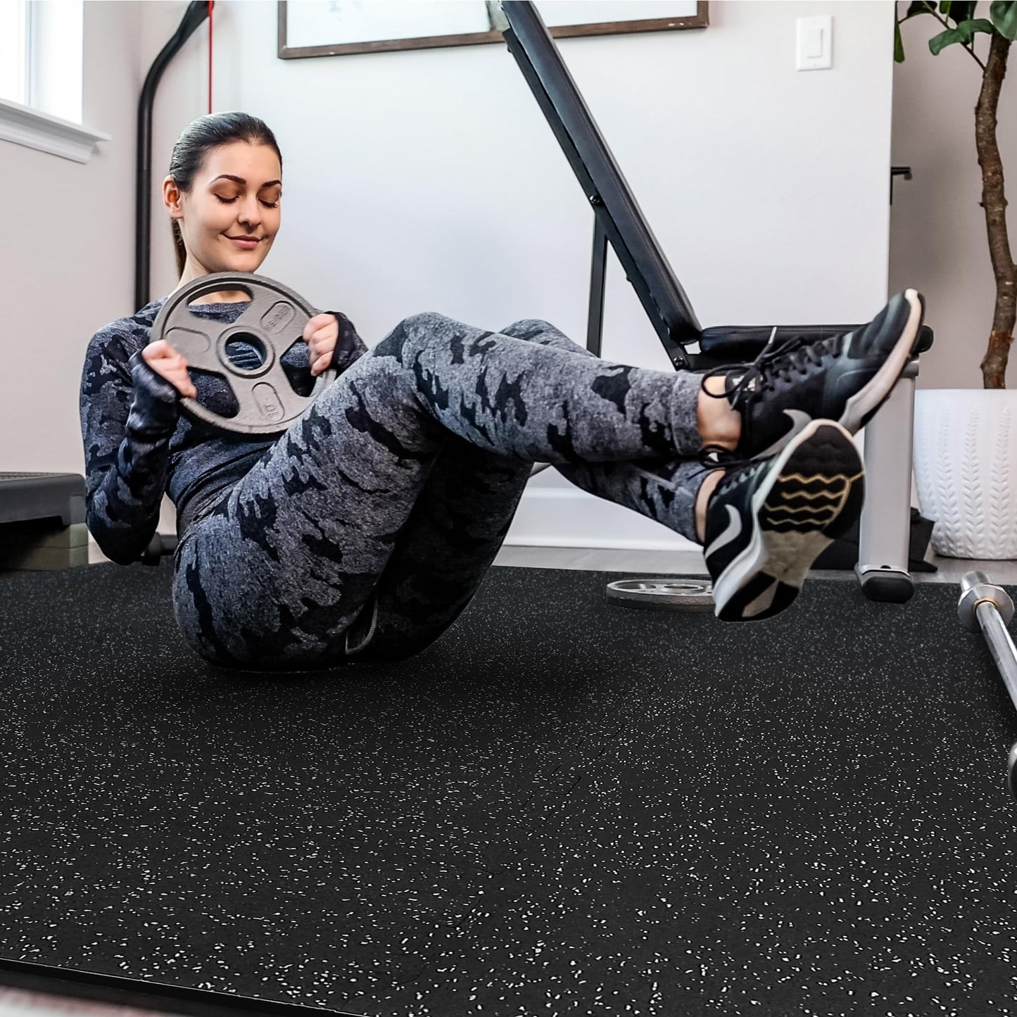 SUPERJARE 0.4'' Thick 36 Pcs 144 Sq Ft Rubber Top Exercise Equipment Mats, High Density EVA Foam Mats with Rubber Top, Interlocking Gym Flooring for Home Gym, Protective Workout Mat, Black/Grey