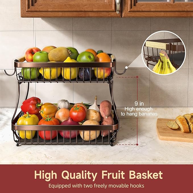 2 Tier Large Fruit Basket for Kitchen Counter