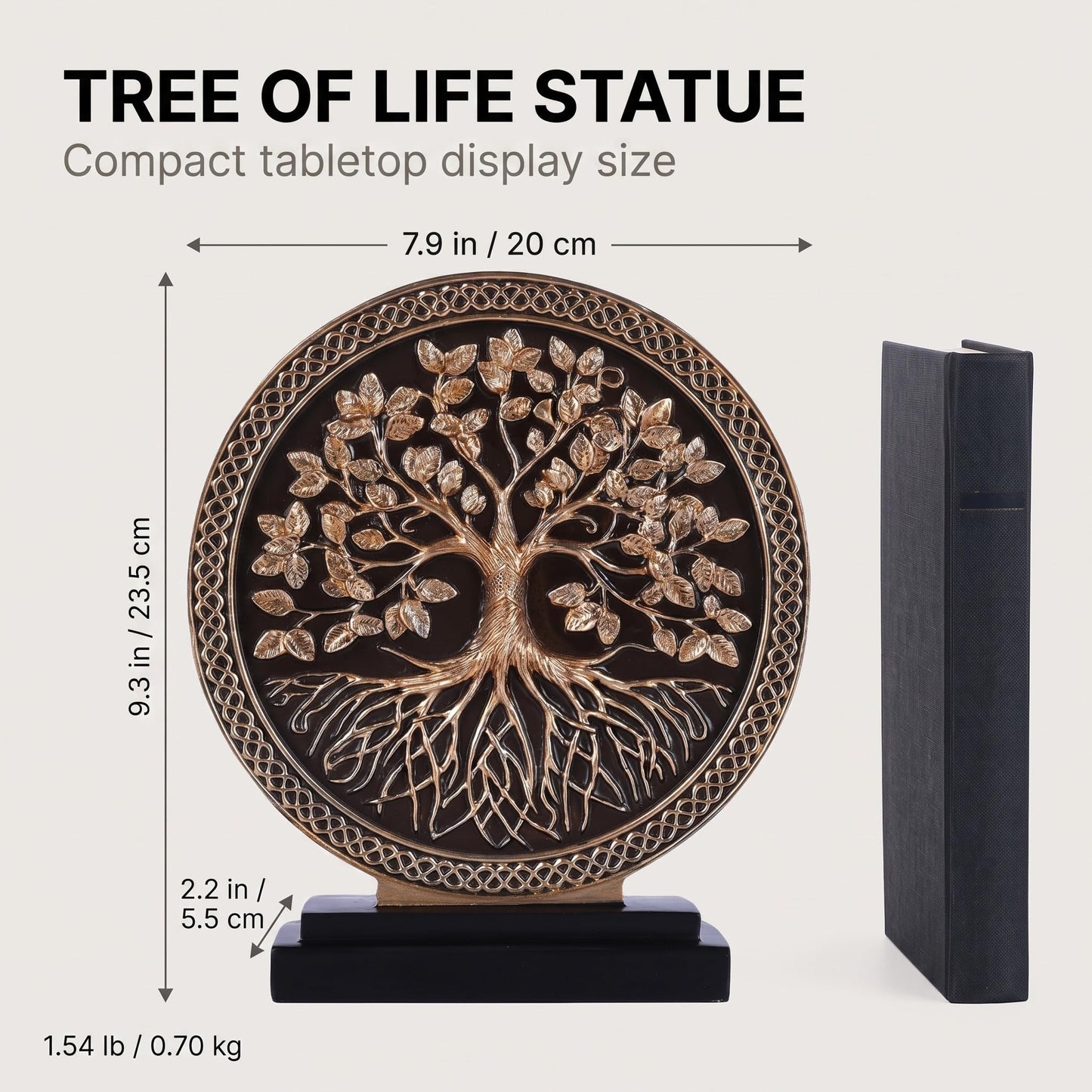 WUBIANJIE Tree of Life Statue Resin Sculpture for Home Decor, Hand Painted Tree Sculpture with Round Relief Design, Decorative Figurine for Living Room Shelf Tabletop Entryway Office