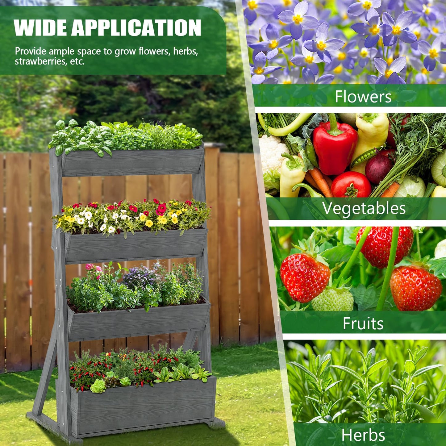UrGROWA Wooden Vertical Raised Garden Bed, 4 Tier Garden Planters Raised Beds Freestanding Plant Stand Flower Rack Wooden Planter Box for Plants Herbs Flowers Vegetables Outdoor Indoor Gardening