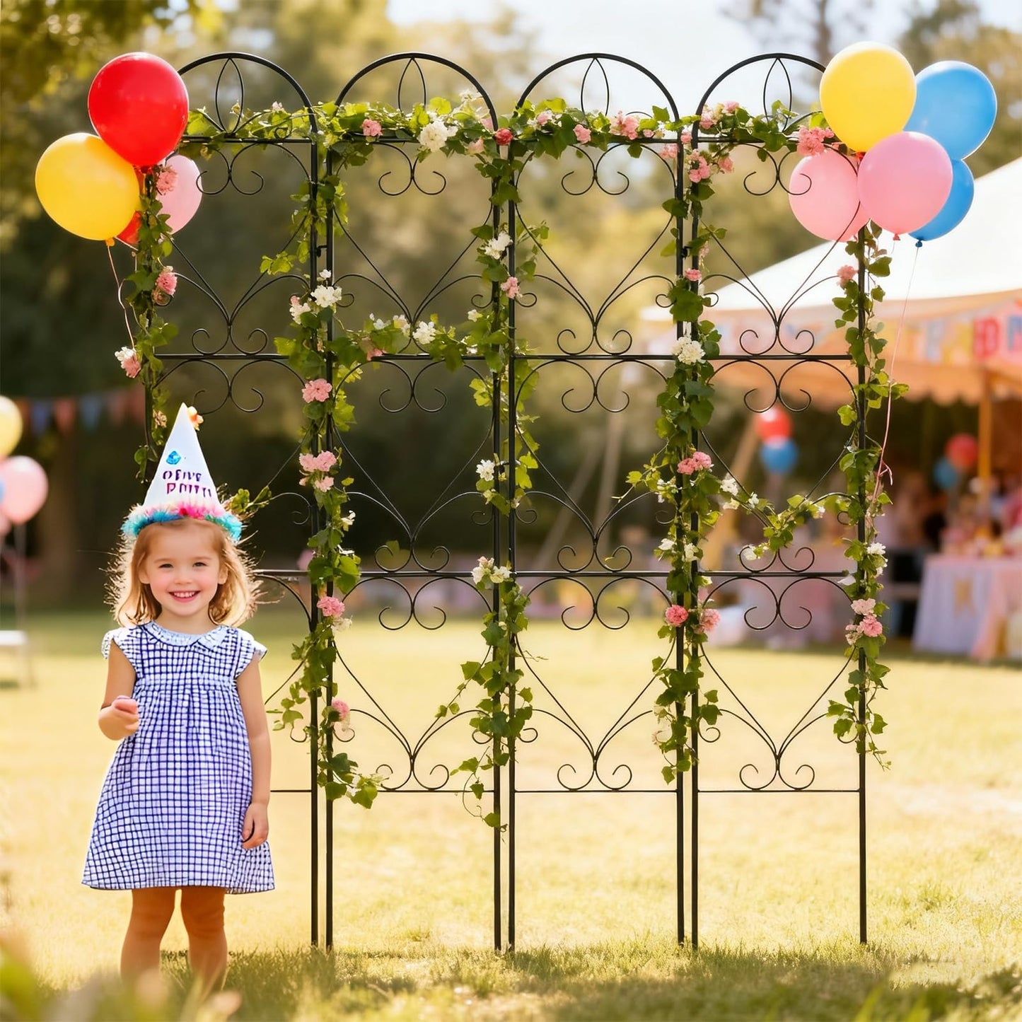 XYCCRX 4PCS Metal Garden Trellis for Climbing Plants Outdoor, Heavy-Duty Cucumber Tomato Trellis for Raised Garden Bed, Decorative Wrought Iron Trellis Arch for Wedding Party Decor