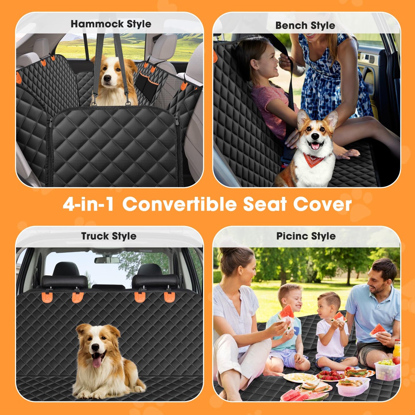 JOEJOY Dog Car Seat Cover Dog Hammock for Car Back Seat With Mesh Window and Side Protection, Rear Seat Covers Back Seat Cover Scratch Proof Nonslip Dog Seat Protector Cover For Most Cars/SUV (Black)
