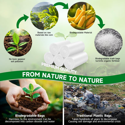 2 Gallon Biodegradable Mini Trash Bags - White Compostable Small Garbage Bag For Bathroom Can Unscented Kitchen Office Car Waste Basket Liners 100 count Tiny Strong Thick Chenyucheng