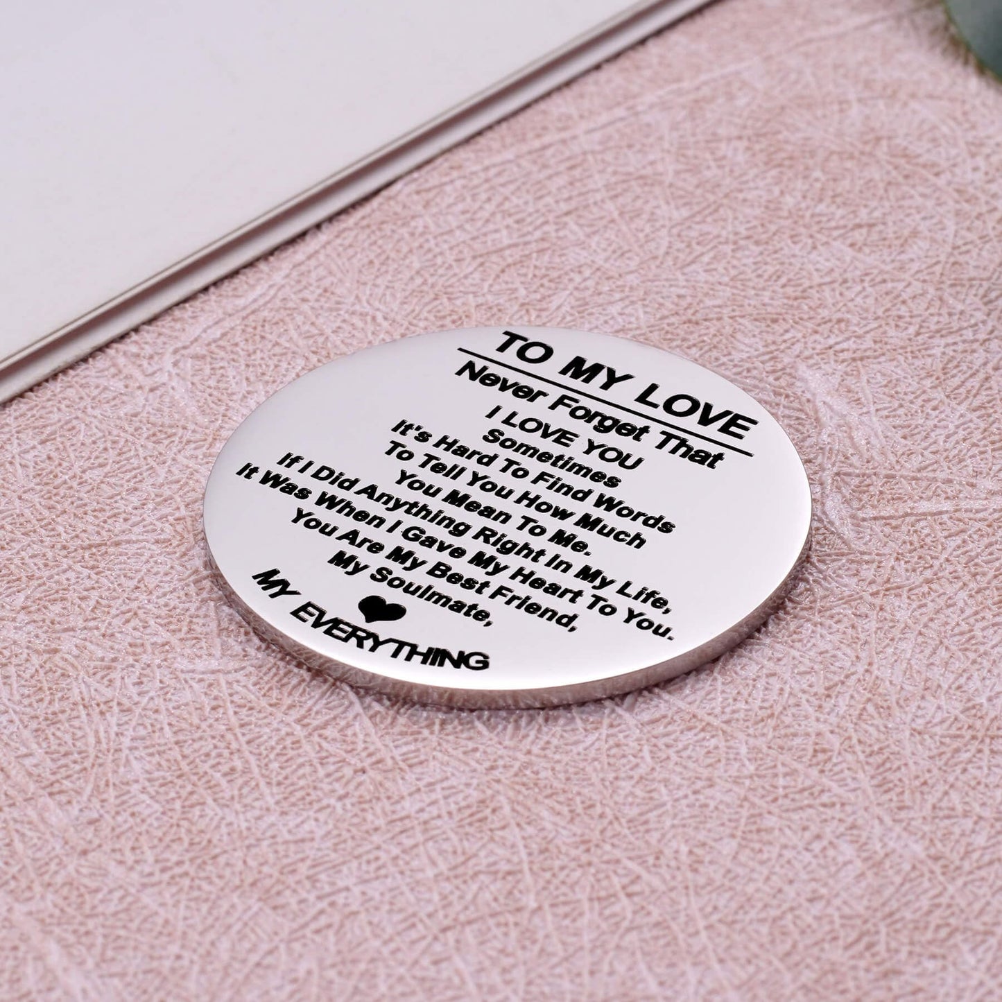 To My Love Pocket Hug Token Gift for Husband Valentines Day Gifts for Men Christmas Birthday Anniversary Jewelry Gift for Boyfriend Double Sided Message Engraved with Leather Keychain