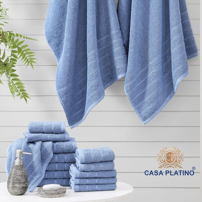 Casa Platino 100% Cotton Bathroom Towels Set – 24 Pc Family Pack – Soft &