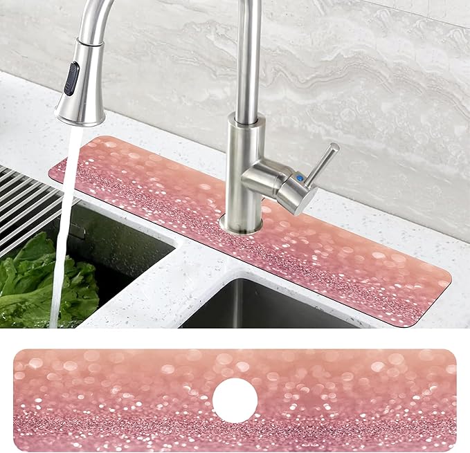 Abstract Pink Glitter Diamond Sink Faucet Absorbing Mat Sink Splash Guard