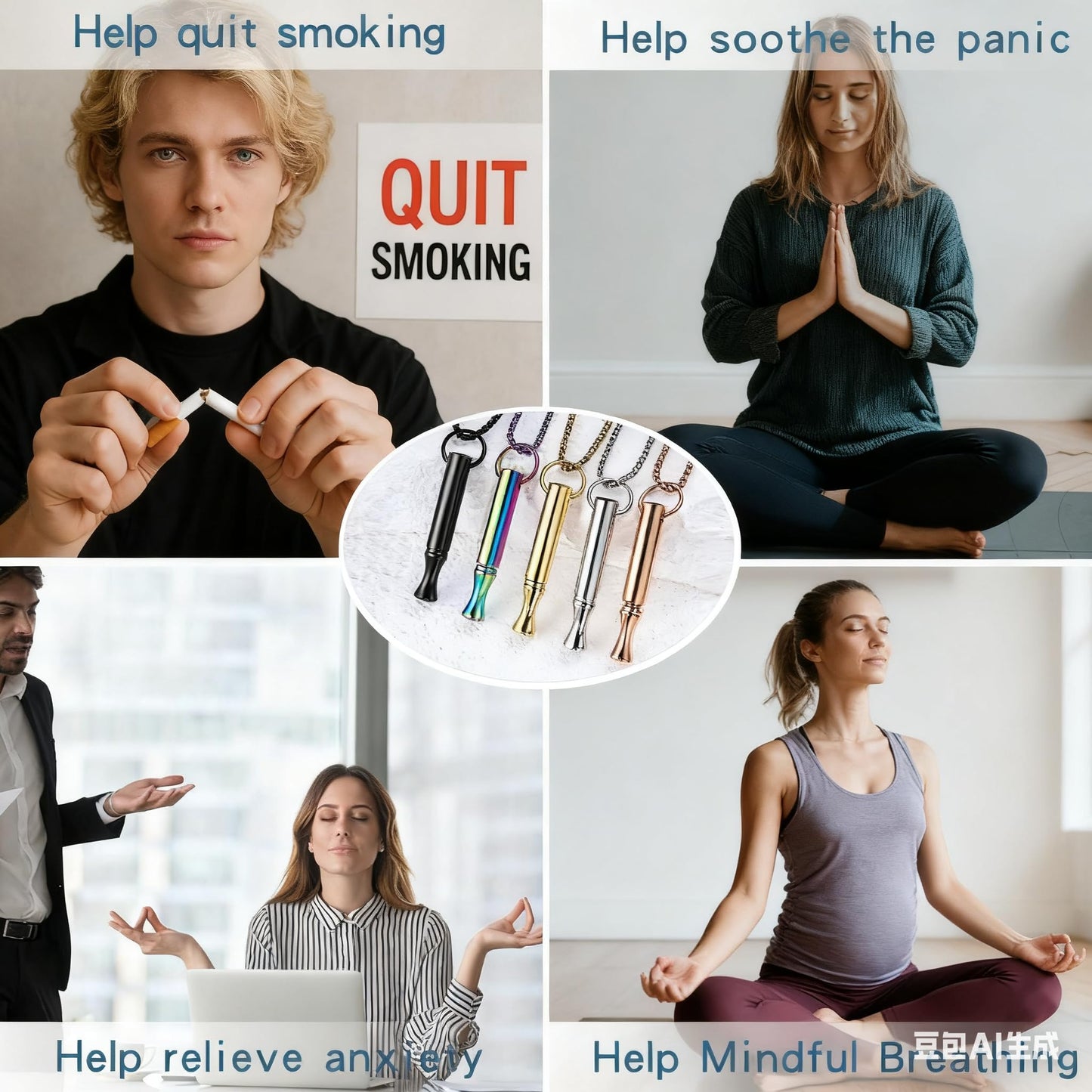 hooppoo Breathing Necklace for Calm & Focus - Personal Essential Oil Diffuser for Anxiety Relief, Quit Smoking, Yoga and Meditation - Reusable Stainless Steel Pendant for Women Men (Rose Gold)