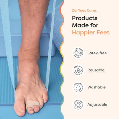 ZenToes Hammer Toe Corrector for Women & Men - Reusable Fabric Buddy Wraps for Broken Toes - Cushioned Toe Splint for Protection & Recovery & Hammertoe Straightener - 4 Count (OSFM, Beige)