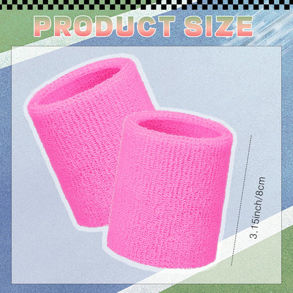 WILLBOND 8 Pack Wrist Sweatbands Sports Wristbands Tennis Sweatbands Neon 80s Thick Cotton Gymnastics Sweat Band Athletic Football Soccer Sports Wristband for Men Women Party(Green Pink Grey Black)