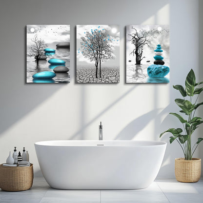 DZRWUBHS Abstract Wall Art for Living Room，3 Piece Modern Canvas Artworks Stones in The Water Zen Wall Decor Minimalist Meditation Picture Painting Prints for Bedroom Bathroom Hallway Home Office
