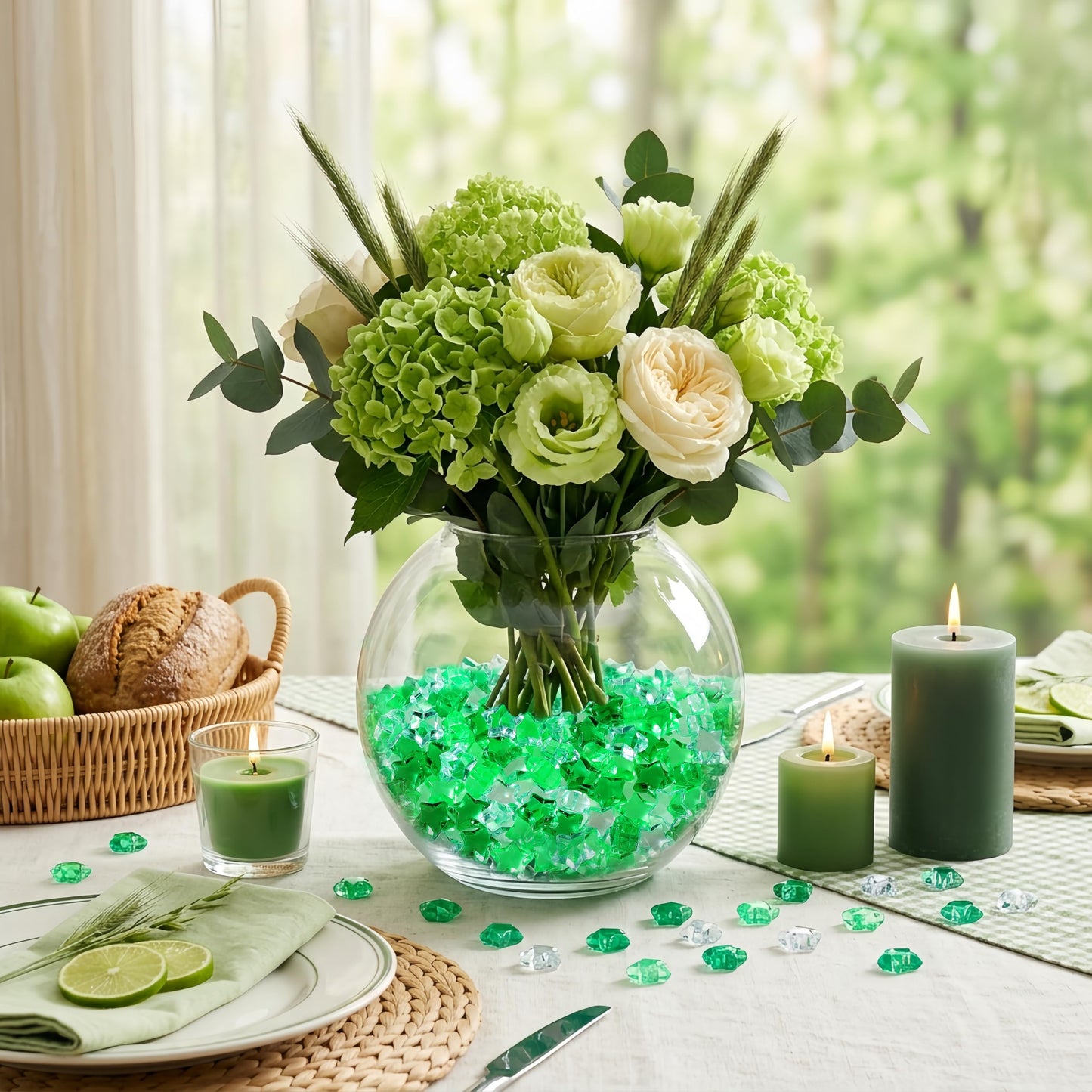 LAIDANLA 500PCS Mix Green Acrylic Star Gems Vase Fillers, Decorative Fake Crystals Gems for Centerpieces Table Scatter Wedding Decor Party Decorations DIY Crafts Home Decor