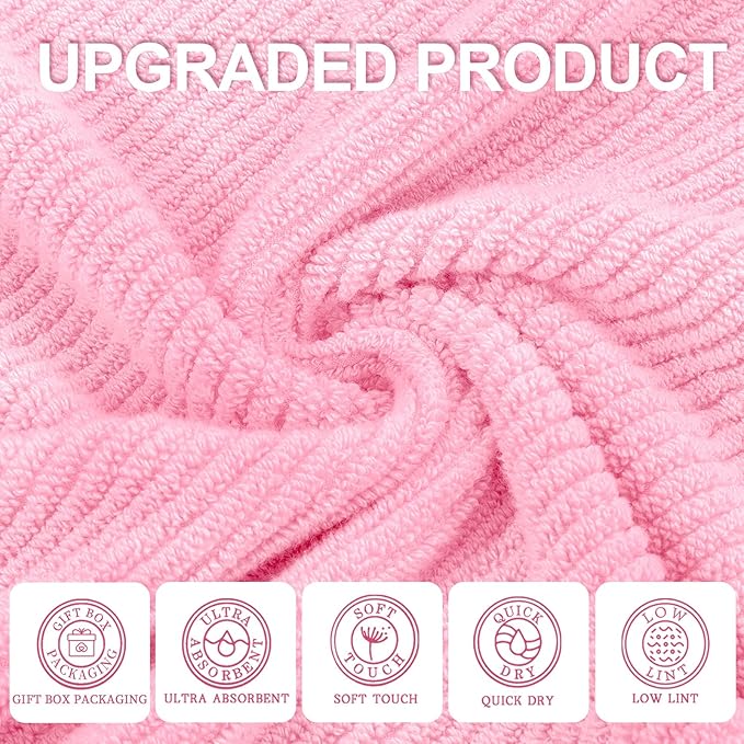 VOOVA & MOVAS Pink Bath Towels Set of 4, Large 30" x 56"