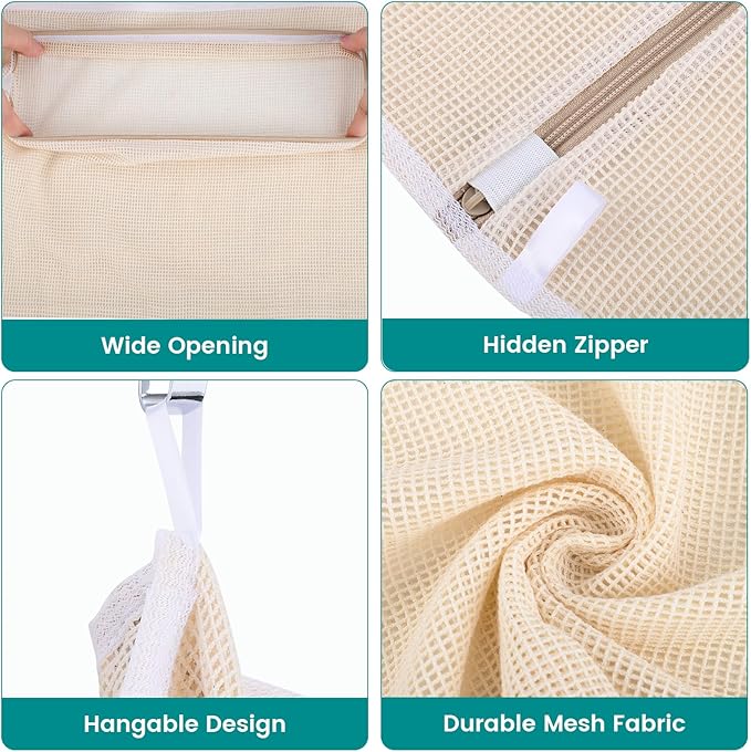 4Pcs Durable Cotton Mesh Laundry Bags