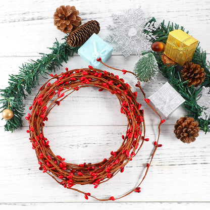 Gejoy 2 Rolls 40 Feet Double Pip Berry Garland Floral Craft Country Pip Berry Garland Floral Craft Decor, Artificial Christmas Decoration (Red)