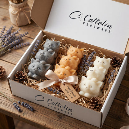 Handmade Cat Candle Set of 3 | Pretty Cat Shaped Candles for Cat Lovers | Soy Wax Cat Candles | Unique Animal Shaped Home Decor | Housewarming Candle Sets for Women Gift