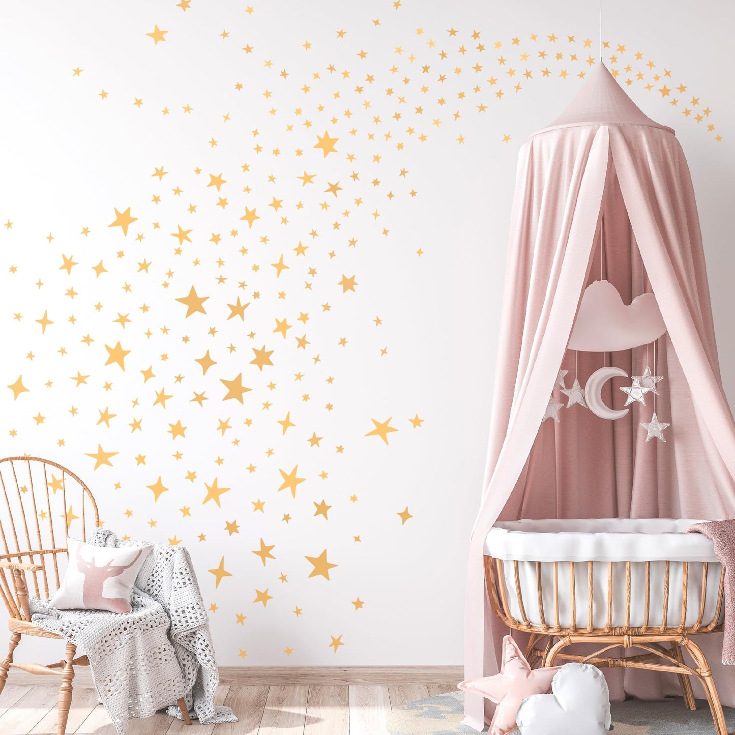 SHYJSHYJ 244 Pcs Metallic Gold Vinyl Stars Wall Decals, Peel and Stick Celestial Sparkles Wall Stickers for Nursery Bedroom Livingroom Whimsical Home Wall Art Decor