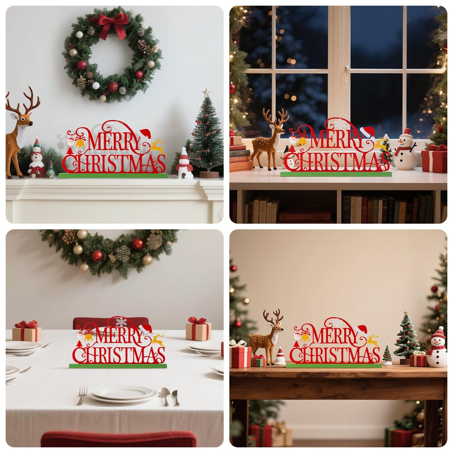 KHJCXS Metal Holiday Table Sign Decor, Decorations Tabletop Centerpiece for Home, Office, Shelf, Tiered Tray, Mantel, Indoor, Merry Christmas