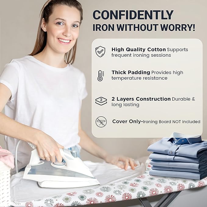 Ironing Board Cover and Pad 15"x54" Extra Thick Natural Cotton, Scorch and