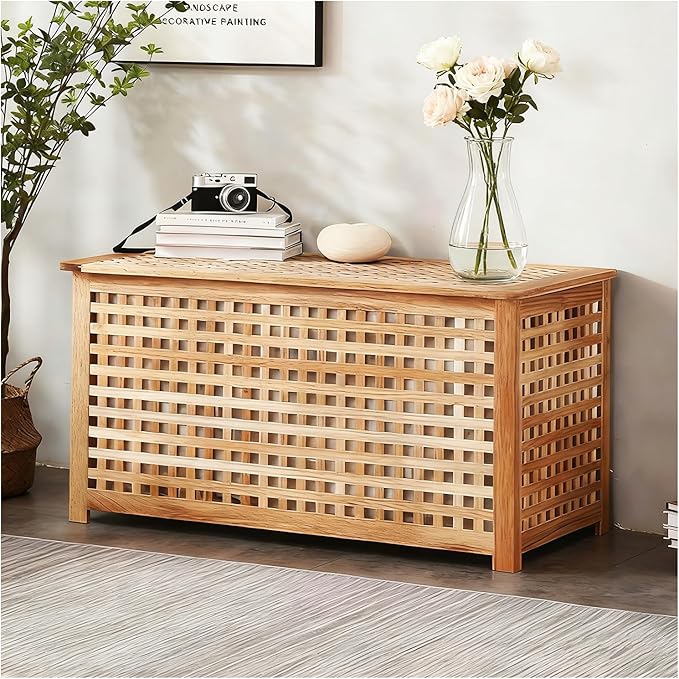 Solid Wood Entryway Bench with Storage, Large storage chest with Removable Bag