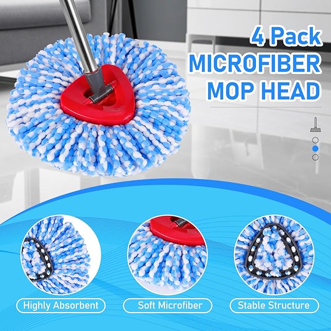 7 Pack Spin Mop Head for O-Ceda RinseClean 2 Tank System, 4 Triangle Microfiber