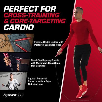 Beast Gear Jump Rope for Men and Women - Built for Speed, Premium Aluminium Jumping Rope for Advance Fitness - Boxing, MMA, HIIT, Strength Training & Double Unders