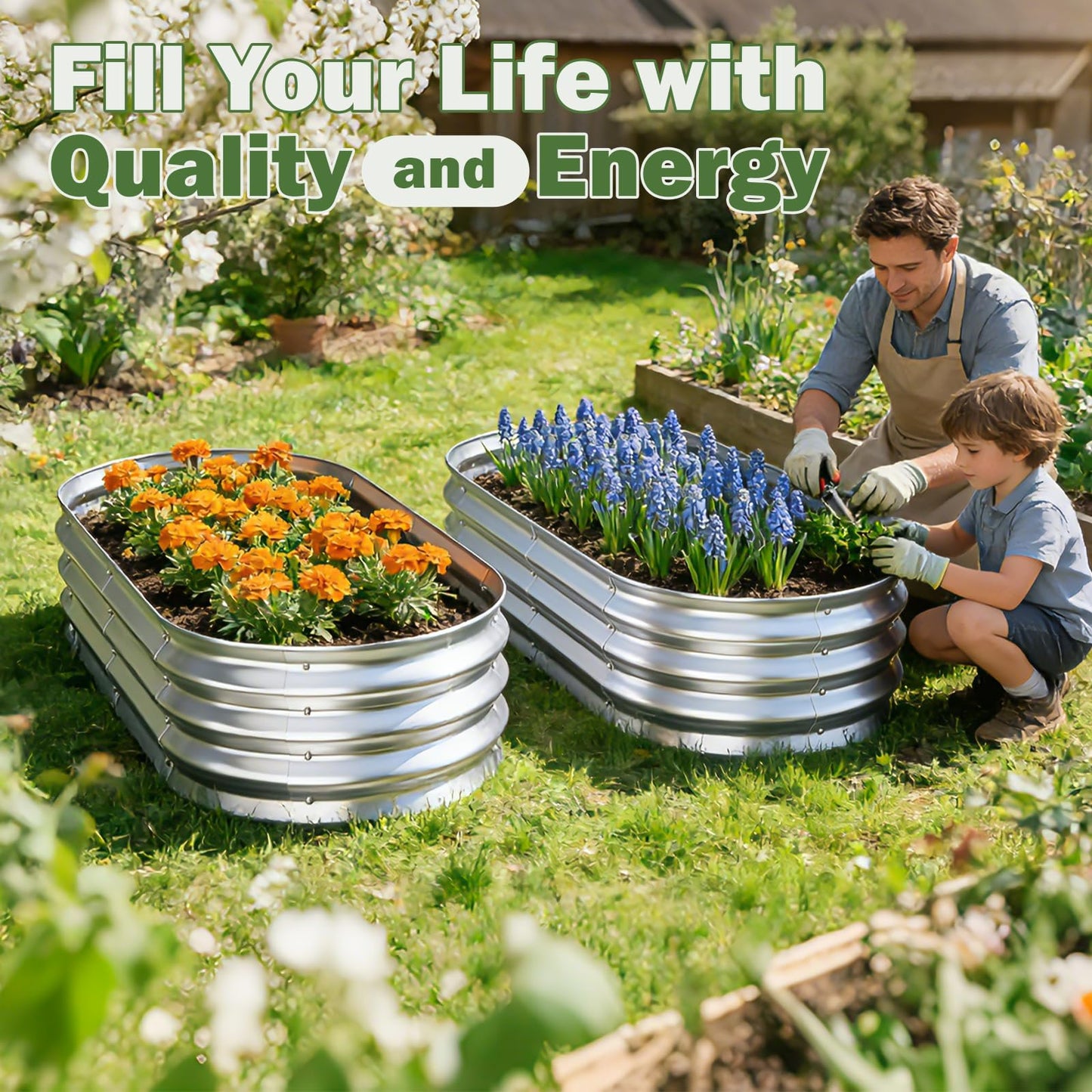 Tegarbed Galvanized Raised Garden Bed Outdoor, 4x2x1ft(2Pack) Metal Heavy Duty Planter Boxes for Gardening, Easy Assemble Bottomless Small Oval Plant Container Kit for Vegetable, Flower, Fruit, Silver
