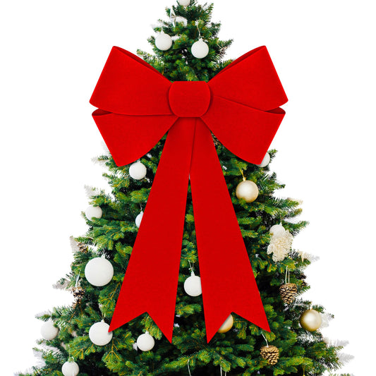 1 PCS Christmas Decorations, 16x24 In Large Christmas Bows, Red PVC Velvet Bows for Christmas Tree, Indoor Outdoor Holiday Xmas Decor Home Wreath Fence Stairs Railing Fireplace Front Door Supplies
