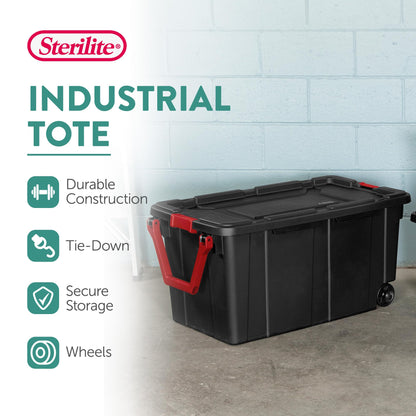Sterilite 4-Pack Industrial Tote, Heavy-Duty Storage Bins w/Lids and Wheels, 40 Gallon - Stackable Organizing Containers for Home, Garage, Office, and Basement
