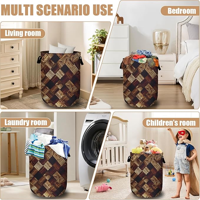 Wood Grain Laundry Basket, Foldable Tree Stump Laundry Hamper Tote Bag Dirty
