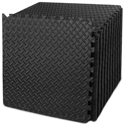 BEAUTYOVO Puzzle Exercise Mat with 48 Tiles Interlocking Foam Gym Mats, 24'' x 24'' EVA Foam Floor Tiles, Protective Flooring Mats Interlocking for Gym Equipment (192 Sq.Ft - All Black)