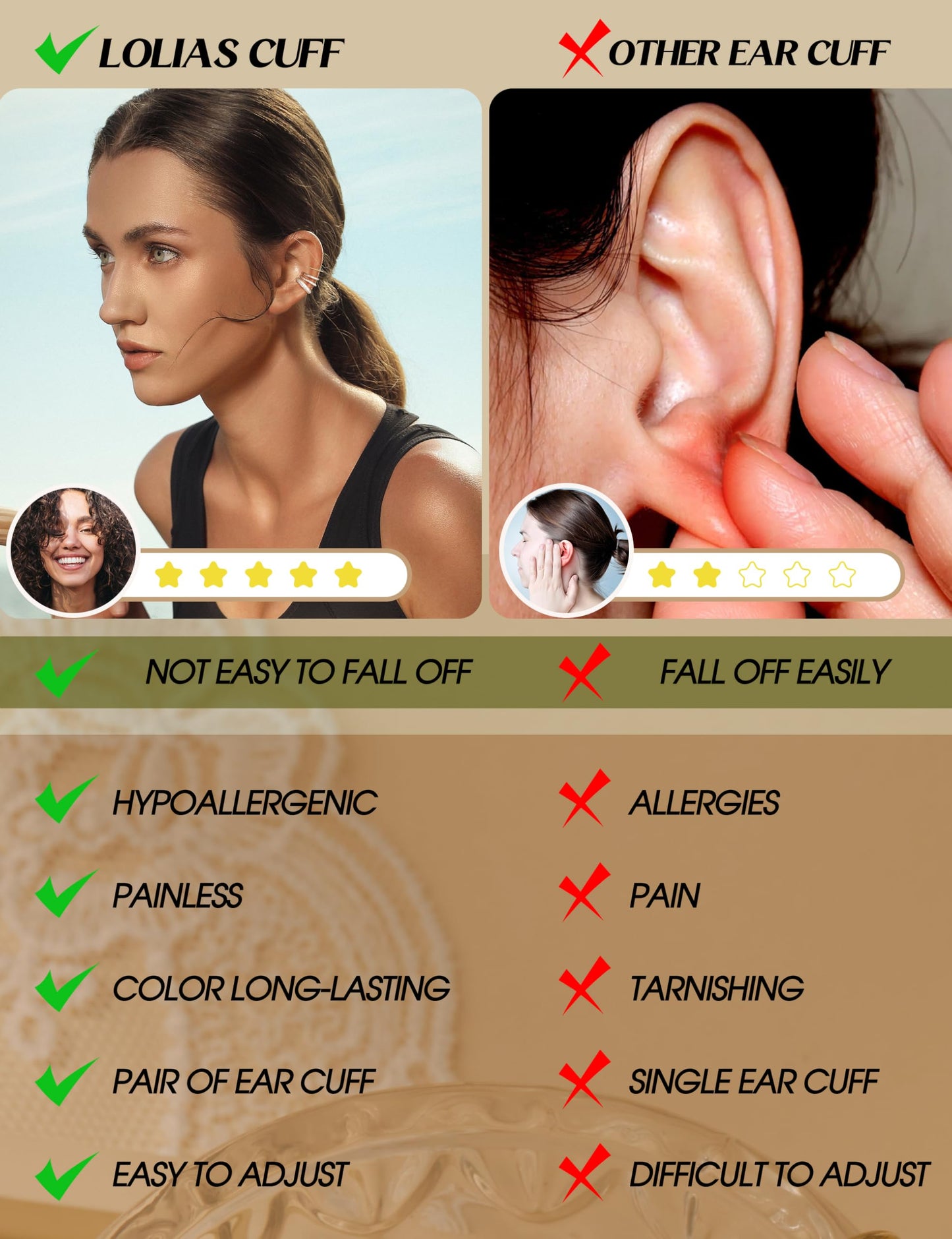 LOLIAS 4 Pairs Ear Cuffs Non Piercing - White Gold Plated Ear Cuff Earrings for Women Ear Cuff for Non Pierced Ears Clip on Cartilage Earring Chunky Adjustable Fake Earrings Set