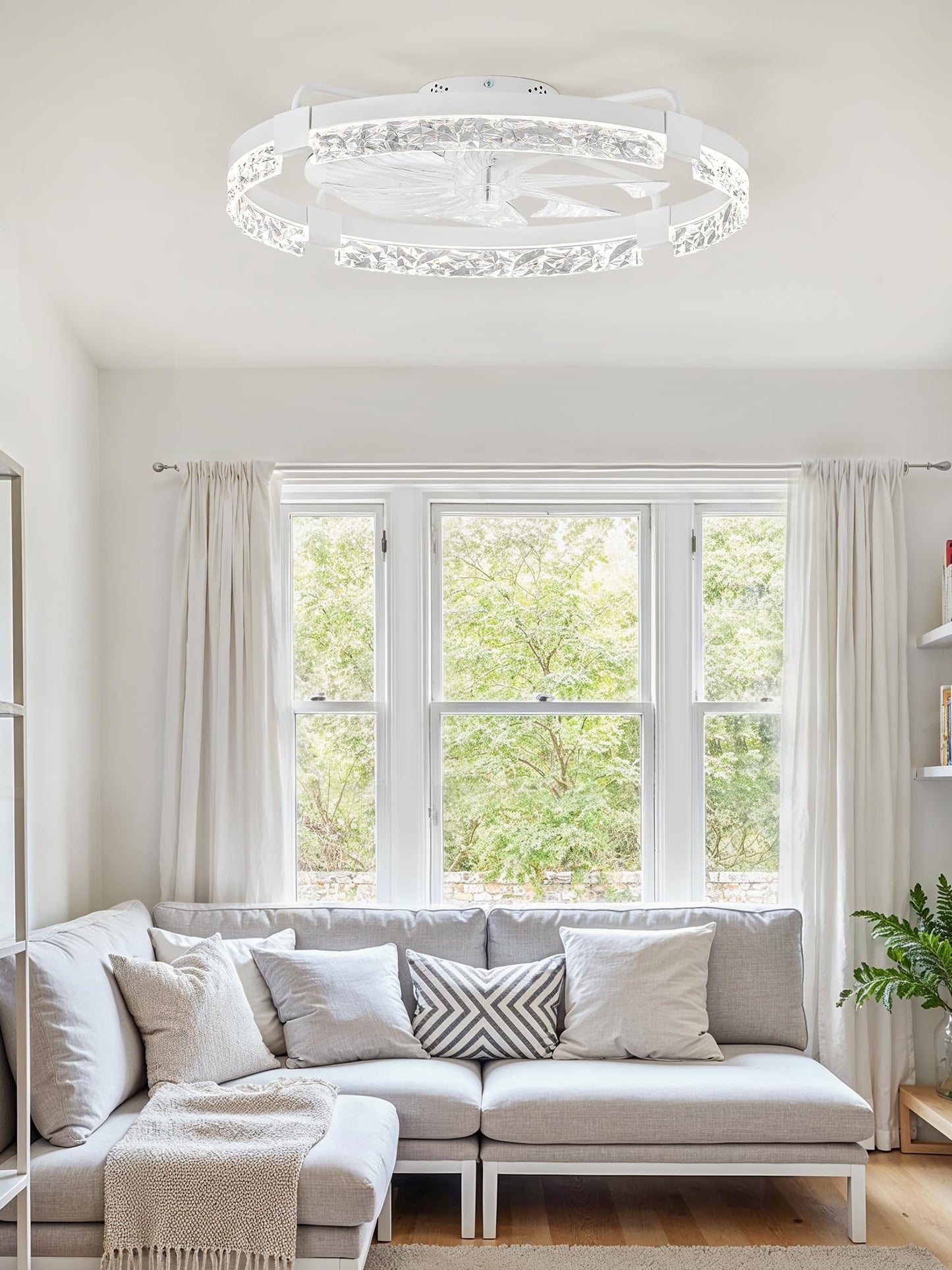 ZMISHIBO 24 Inch Flush Mount Ceiling Fan with Light, Bladeless Low Profile Enclosed Fan for Bedroom Kids Room, 6 Speeds Reversible DC Motor, 3CCT Dimmable Smart App Control