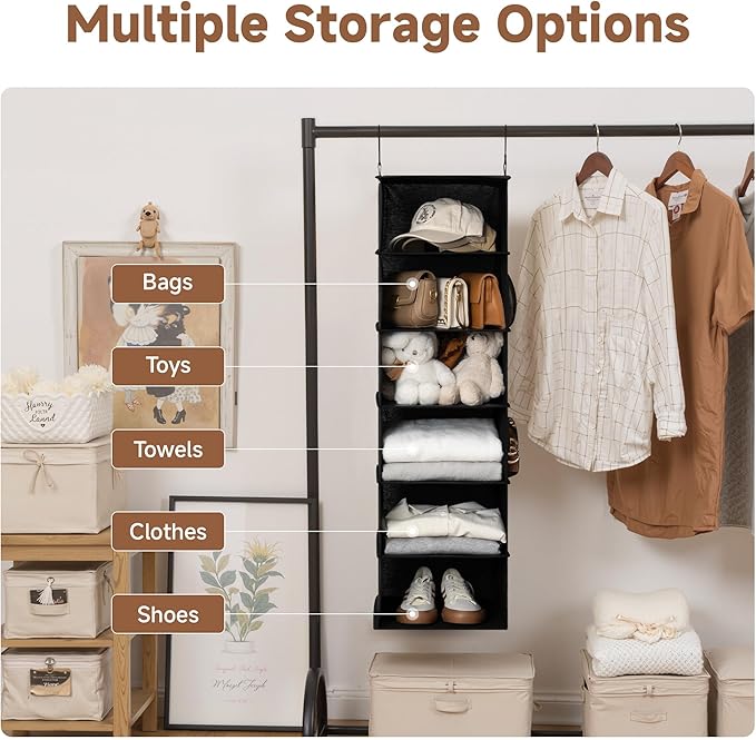 StorageWorks 6-Shelf Hanging Closet Organizers, Foldable Closet Storage