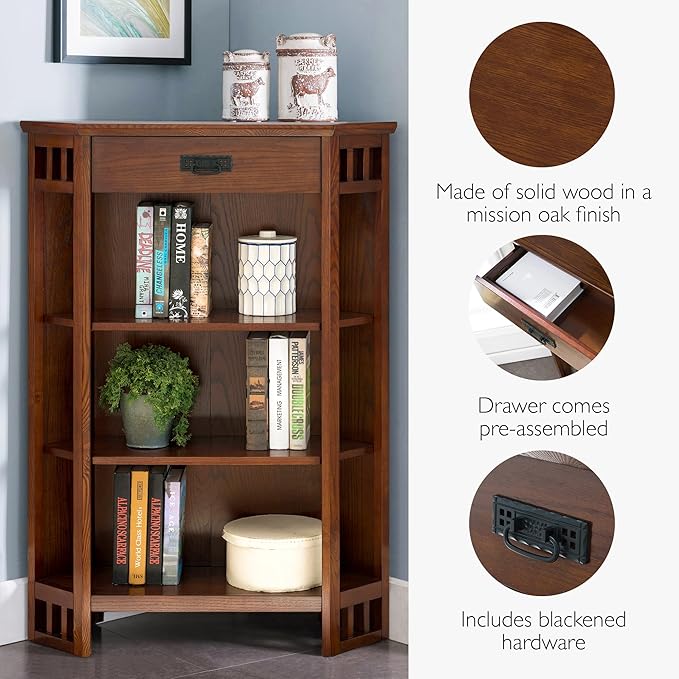 Leick Home 82263 Mission Mantel Height Corner Bookcase